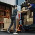 Outside of Logistics Distributions Warehouse: Diverse Team of Workers use Hand Truck Loading Delivery Van with Cardboard Boxes, Online Orders,  E-Commerce Purchases.